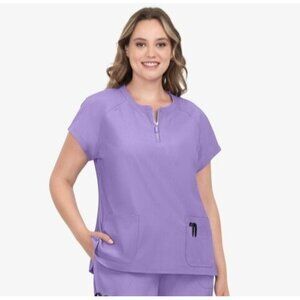 Koi Lite Liliana 3 Pocket Raglan Sleeve Zip Round Neck Scrub Top Womens M Purple